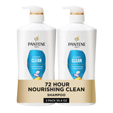 Pantene Classic Clean Shampoo, botella derramando, ofrece limpieza profunda sin resecar el cabello