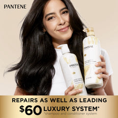 Pantene conditioner ingredient label with Vitamin B5 signaling added shine and strength.