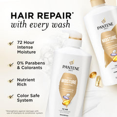 Pantene Daily Moisture Conditioner bottle demonstrates nourishing care for smooth, manageable hair.