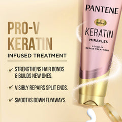 Pantene Keratin Leave-In squeeze bottle provides quick nourishment for frizz-prone hair.