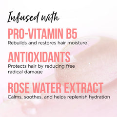 Closeup of Pro-V blends and rose water ingredients for nourished hair