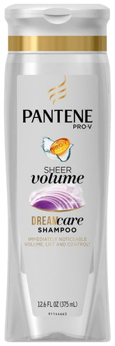 Pantene Pro-V Sheer Volume Shampoo bottle pouring to boost fine hair fullness