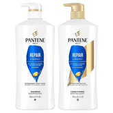 Pantene Repair Pro-V shampoo bottle showing strengthened strands after use