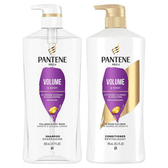 Pantene Volume & Body Shampoo bottle highlighting color-safe formula for fine hair fullness.