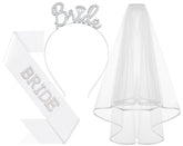 Papoopy Bride to Be headband with sash and veil, front view for festive bridal photo ops.