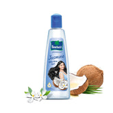 Parachute Advansed Jasmine coconut oil bottle pour illustrates easy scalp nourishment.