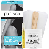Parissa microwavable warm wax kit bottle close-up for fast, salon-style at-home hair removal