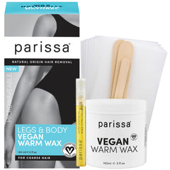 Parissa microwavable warm wax kit bottle close-up for fast, salon-style at-home hair removal