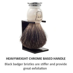 Parker chrome-based marble handle adds durability and weight for easier lathering.