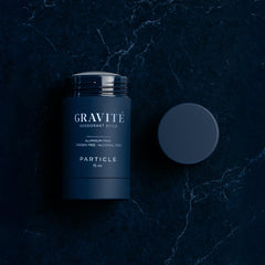 Particle Gravité Deodorant label closeup showing refined branding.