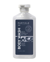 Particle Men’s Body Wash bottle being poured for a refreshing cleanse.