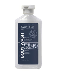 Particle Men’s Body Wash bottle being poured for a refreshing cleanse.