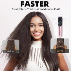 PartnerJoy travel-friendly straightening brush is easy to pack for trips and quick touch-ups.