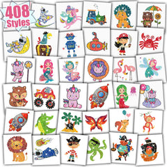 Partywind 408 styles tattoos pack with glitter designs for kids' parties.