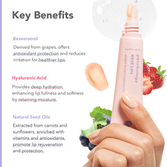 Patchology Rosé Lip Sleeping Mask Hyaluronic Acid illustration emphasizes moisture boost.