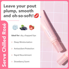 Patchology Rosé Lip Sleeping Mask resveratrol graphic highlights antioxidant care.