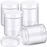 Patelai 4-piece round wide-mouth plastic jar set with lids, ideal for travel storage.