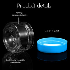 Clear PET plastic 1oz jar with wide mouth for easy filling.