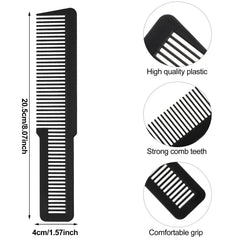 Patelai flat-top black comb close-up with durable teeth for snag-free styling.