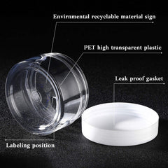 Transparent Patelai PET plastic jars ideal for travel-sized lotions and creams