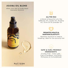 PATTERN Beauty Tracee Jojoba Serum bottle angle highlights sleek, fast-absorbing moisture
