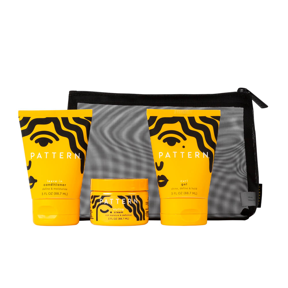 PATTERN Leave-In Conditioner mini bottle adds moisture and detangling for smooth curls.
