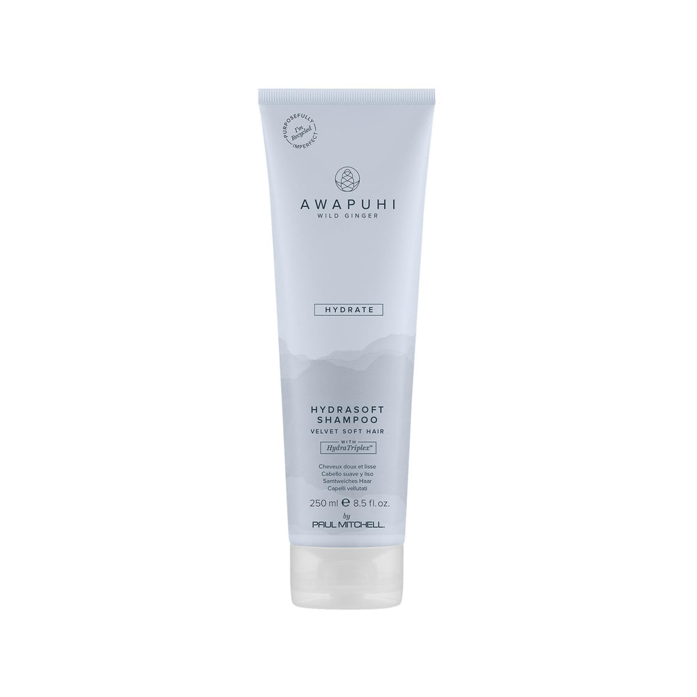 Paul Mitchell Awapuhi Wild Ginger HydraSoft bottle shows color-safe, sulfate-free cleansing.