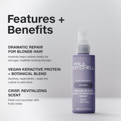 Paul Mitchell Forever Blonde leave-in bottle adds visible shine to blond hair.