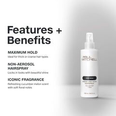 Paul Mitchell Freeze and Shine hairspray demonstrates strong hold for sleek style.