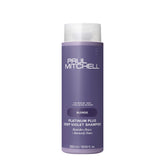 Paul Mitchell Platinum Plus Deep Violet Shampoo bottle showing brass-toning for blonde and silver hair