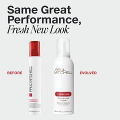 Paul Mitchell Sculpting Foam pump dispenser showing long-lasting hold and shine.
