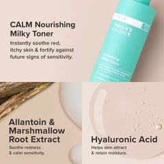 Hands applying Paula's Choice Calm Nourishing Milky Toner after cleansing for soothing prep