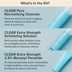Paula's Choice Clear Extra Strength Acne Kit three-step routine image illustrates daily use.
