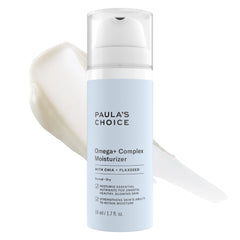 Paula's Choice Omega+ Complex face moisturizer jar highlighting a rich hydration formula for dry skin