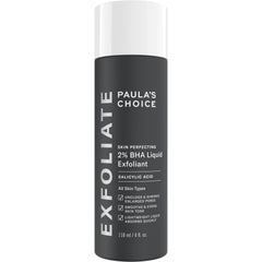 Paula's Choice Skin Perfecting 2% BHA exfoliant bottle showing pore care and smooth skin potential.