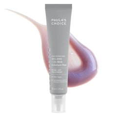 Paula's Choice Skin Perfecting peel bottle on a vanity, suggesting brighter, even skin