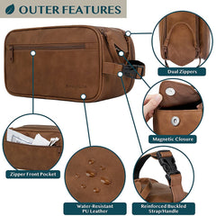 PAVILIA PU leather water-resistant toiletry bag protects items from spills