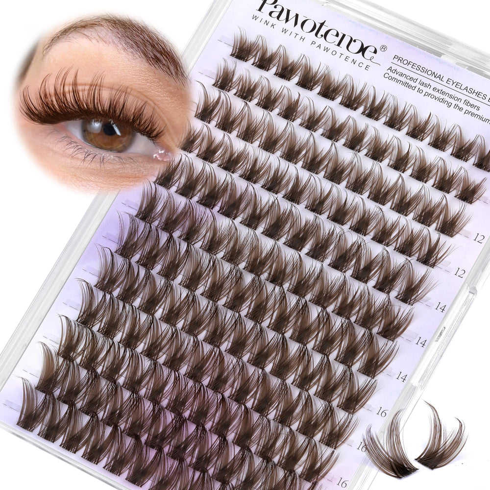 Pawotence brown lash clusters wispy 10-18mm for natural-looking daytime lashes