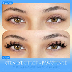 Pawotence Manga Lash Clusters application steps demonstrate easy DIY lash setup