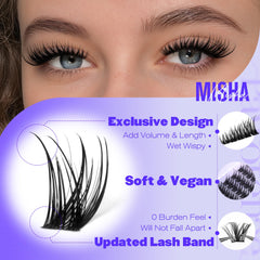Pawotence Misha Lashes Clusters application guide for easy DIY lash styling.