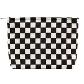 PAZIMIIK large makeup bag with zippered corduroy checkered black keeps cosmetics secure.