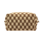 PAZIMIIK checkered makeup bag coffee keeps cosmetics organized for purse or travel.