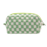 PAZIMIIK checkered makeup bag in light green keeps cosmetics organized on the go.