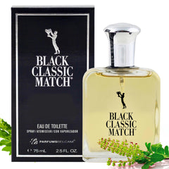 PB ParfumsBelcam Black Classic Match bottle front view, fresh woody profile for daily wear