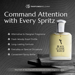 PB ParfumsBelcam Black Classic Match spray nozzle, precise application for long-lasting freshness