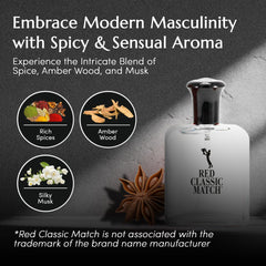 PB ParfumsBelcam Red Classic Match spray bottle, versatile fragrance for day-to-night wear.