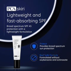 PCA SKIN Weightless Protection SPF 45 pump bottle ready to dispense.