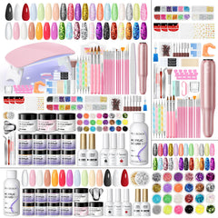 PEACECOLOR acrylic nail kit contents for at-home manicures and practice.