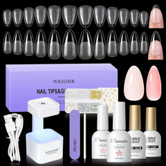 PEACECOLOR almond nail tips in short and medium sizes for easy home extensions.