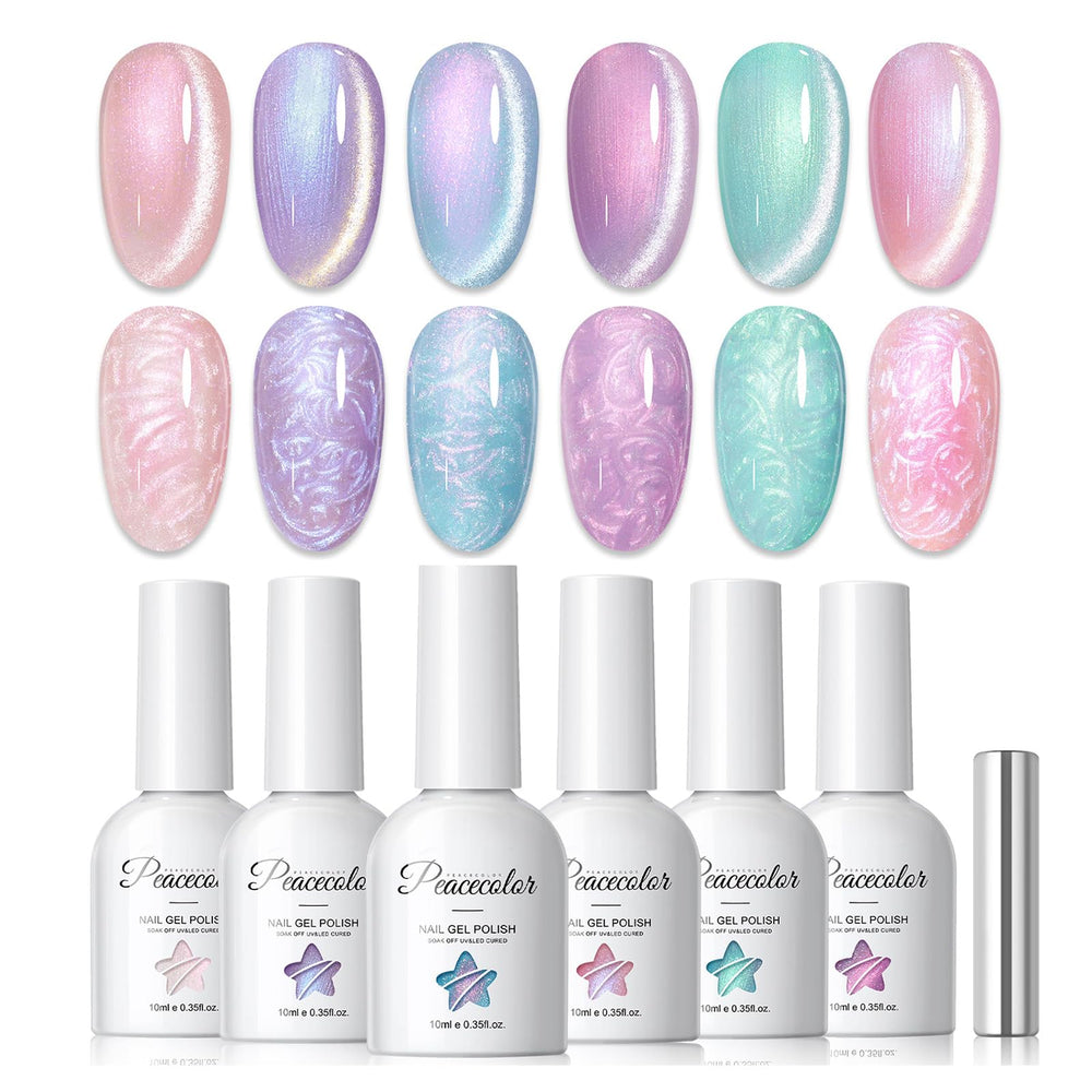 PEACECOLOR cat eye gel nail polish set with magnet for six-shade chic nails